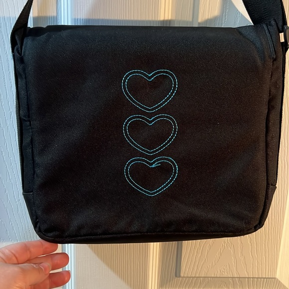 Lula Lifestyle Computer Tote Crossbody Messenger Bag black turquoise 11” - Picture 4 of 7